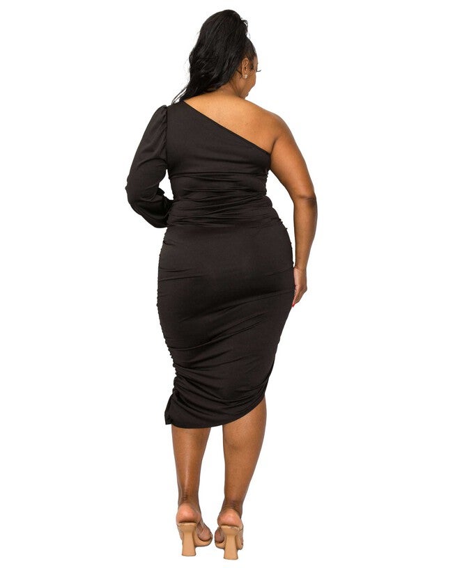 GAIA ASYMMETRICAL BODYCON DRESS, Black / Black, alternate image number 2