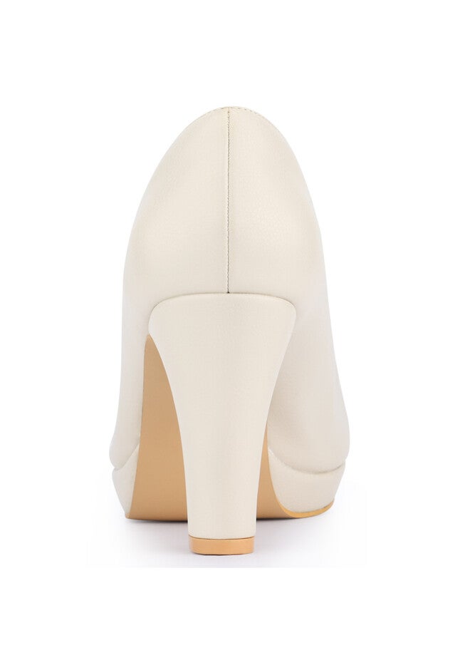 Platform Round Toe Chunky Heel Pumps, Beige / Beige, alternate image number 2