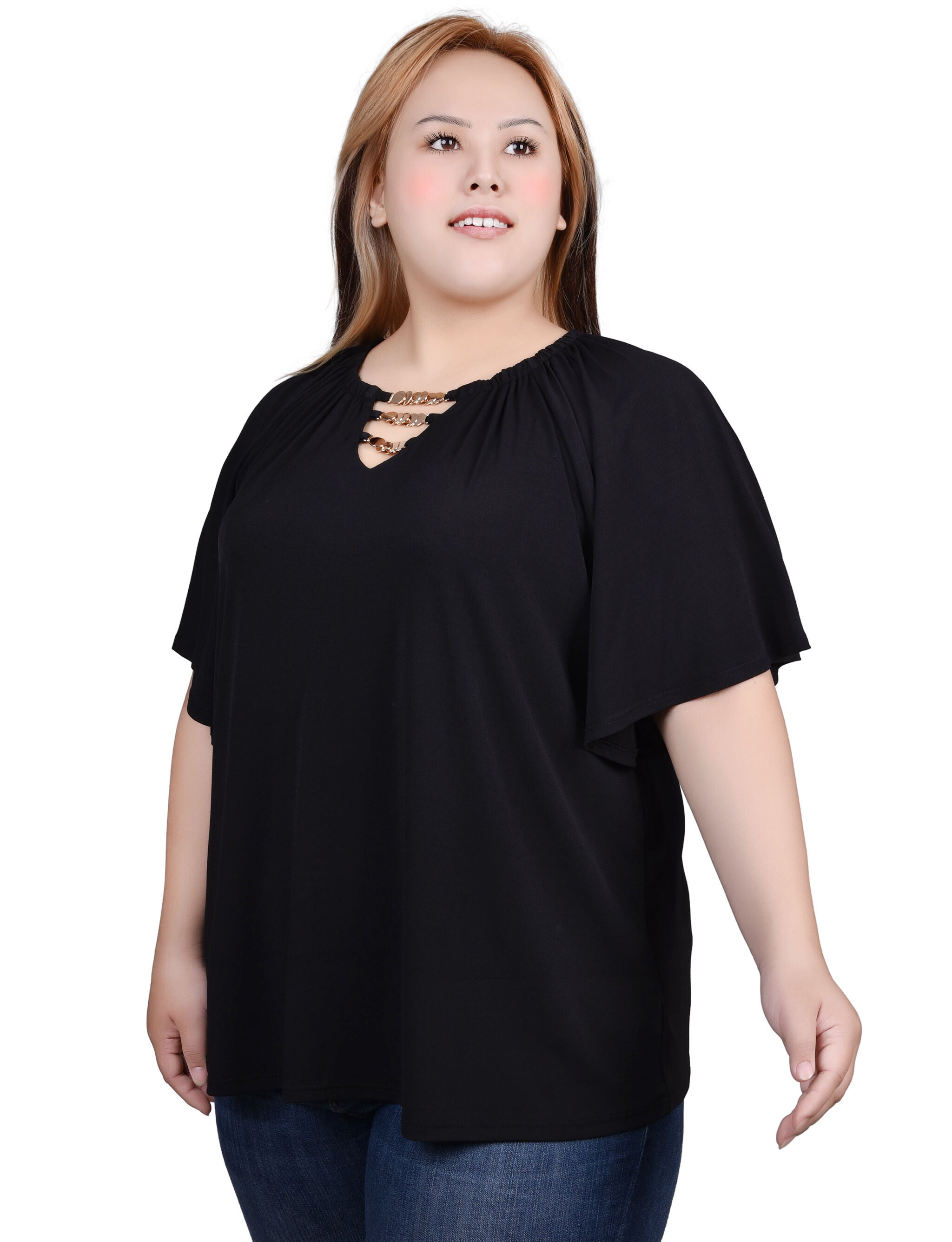 Raglan Sleeve Top With Chain Details, Black / black, alternate image number 2