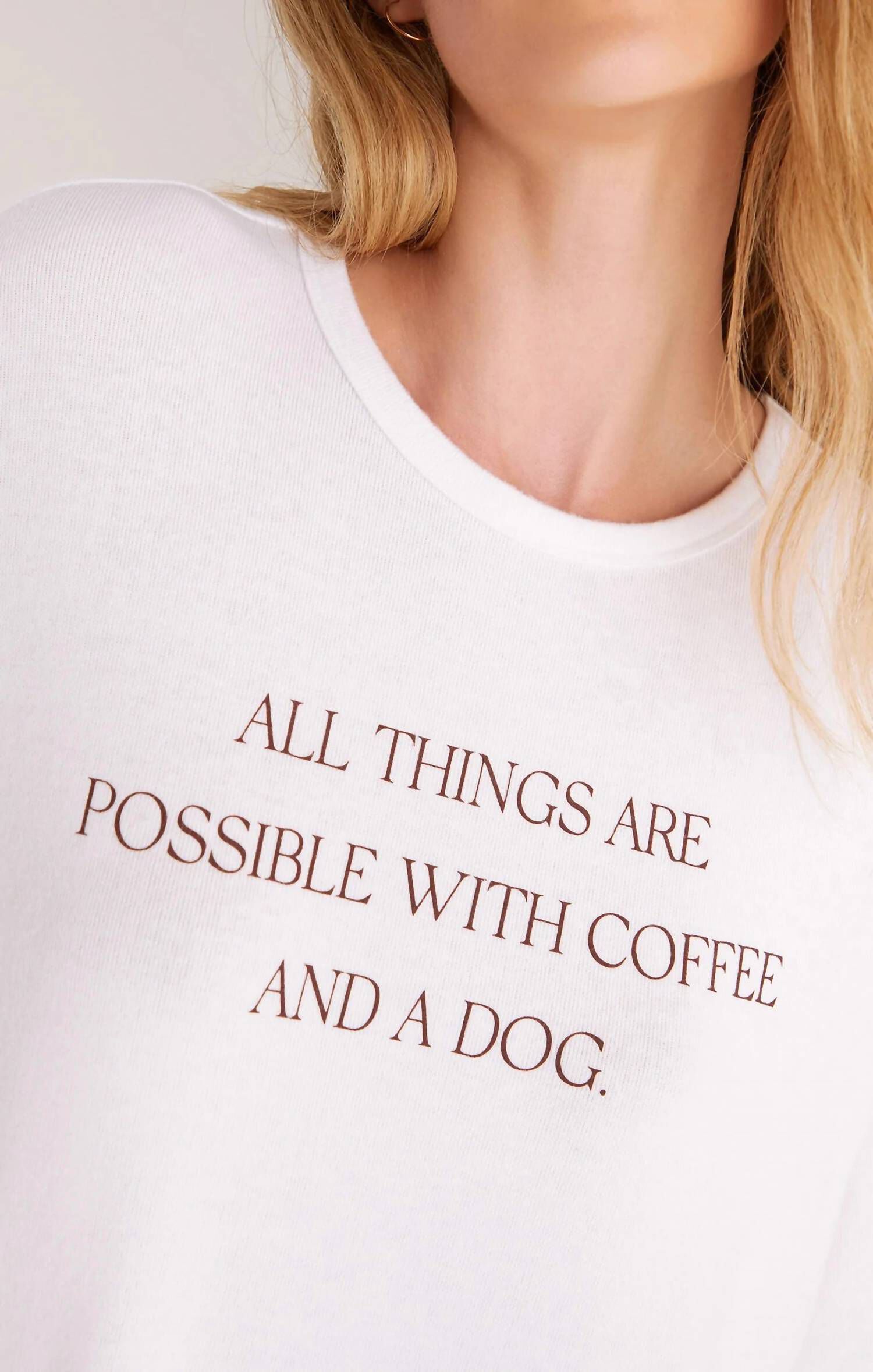 EDEN COFFEE & DOGS PAJAMA SET IN WHITE/BROWN, WhiteBrown / Brown, hi-res image number 0