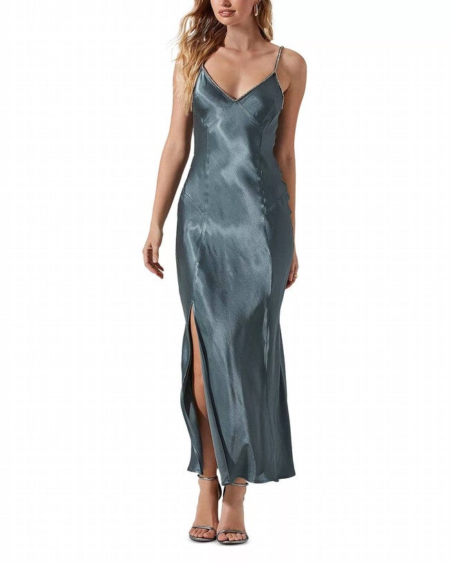 KATHLEEN DRESS IN SLATE BLUE, Slate Blue / Charcoal Grey, hi-res image number 0
