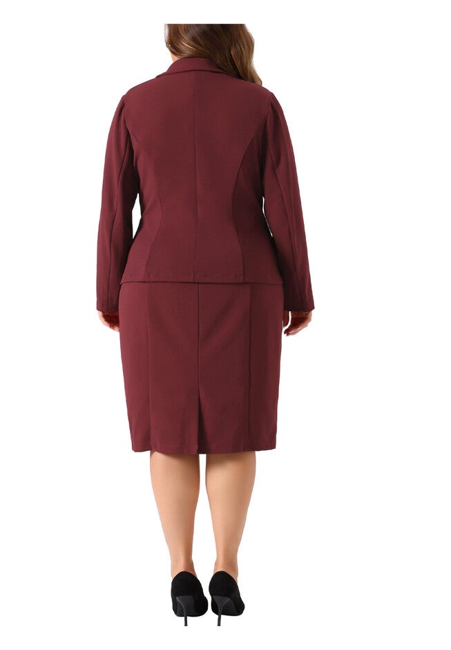 TWO PIECE BLAZER JACKET AND SLEEVELESS DRESS SUIT SET, Burgundy / Red, alternate image number 3