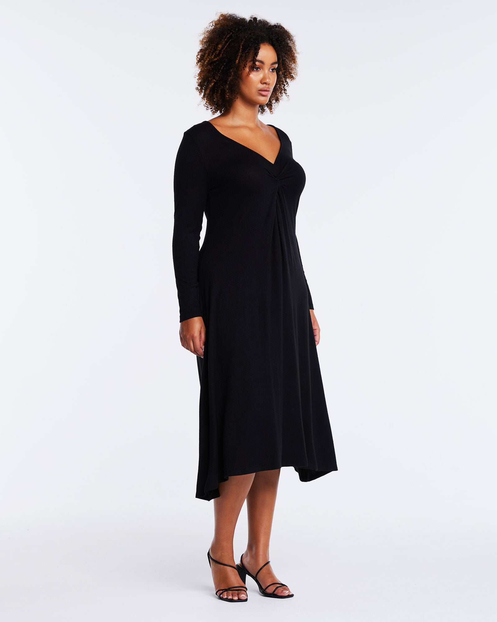Florentine Black Long Sleeve Midi Knit Dress, , alternate image number 6