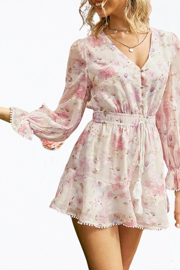 FLORAL-PRINT CHIFFON FLOUNCE ROMPER IN LIGHT PINK, Light Pink / Pink, hi-res image number 0