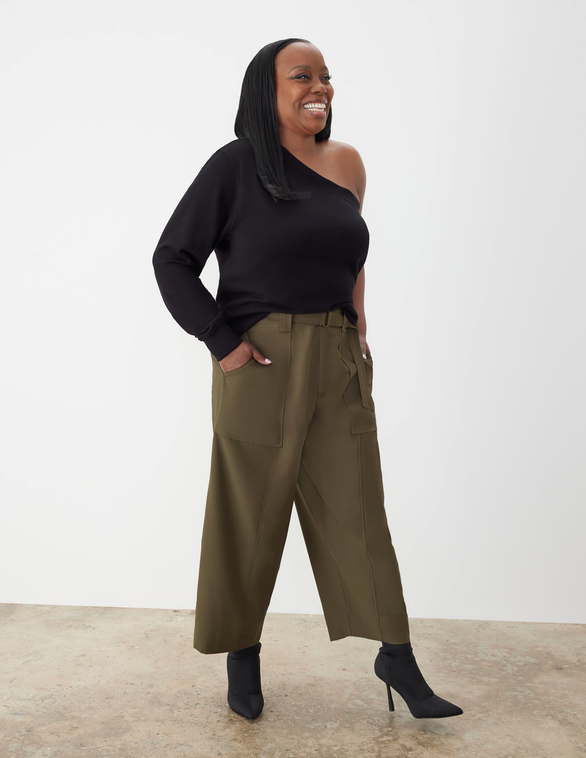 One Shoulder French Terry Top, , alternate image number 2