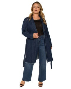 Natalie Plus Size Denim Robe Long Sleeves Collared Jacket