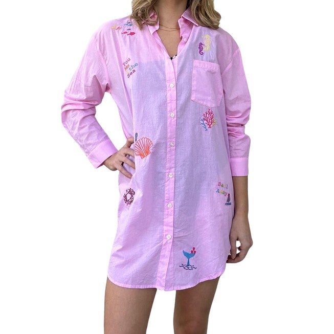 NAUTICAL SHIRT DRESS - ONE SIZE, Pink / Pink, hi-res image number null