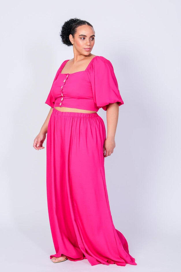 Beetroot Purple Puff Sleeve Gladys Crop Top and Pants, , alternate image number 3