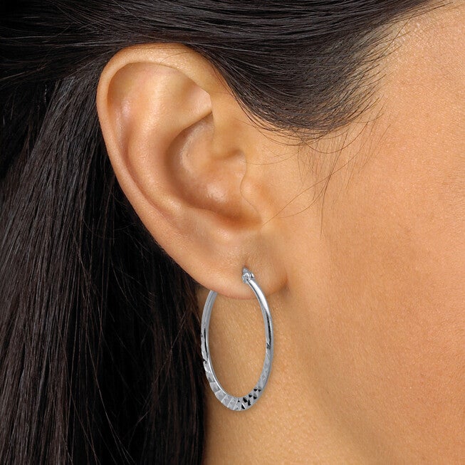 Diamond-Cut .925 Sterling Silver 3-Pair Set of Hoop Earrings 1 inches, White / White, alternate image number 2