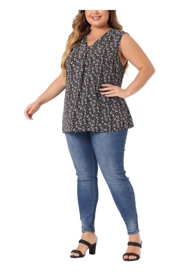 Floral Blouse Sleeveless Tank Top, Black / Black, alternate image number 1