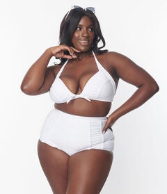 White Ruched Swim Bottom