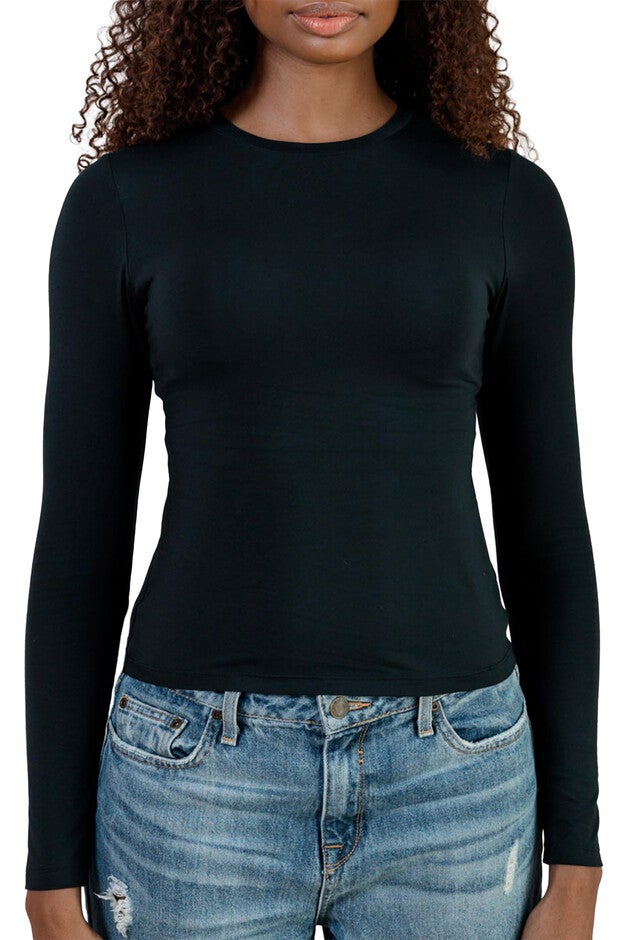 Everyday Elevated Long-Sleeve Brami with Built-In Bra, Black Onyx / Black, hi-res image number null