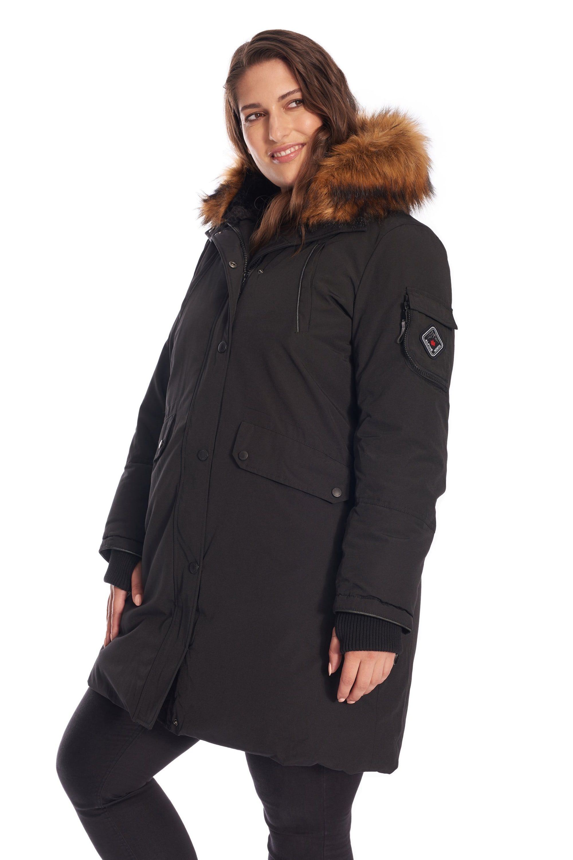 LAURENTIAN | Vegan Down Recycled Long Parka Winter With Faux Fur Hood, Black / Black, alternate image number 2