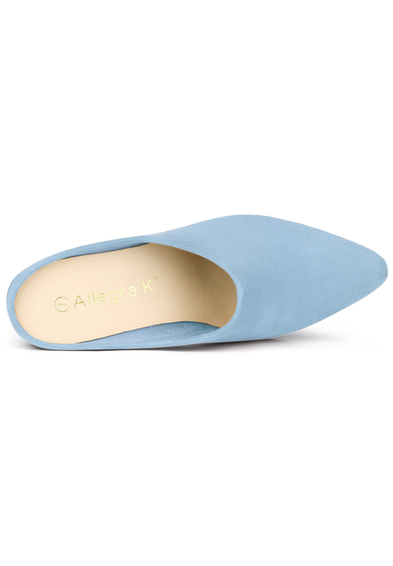 Pointed Toe Slip On Block Heel Slide Mules, Sky Blue / Light Blue, alternate image number 2