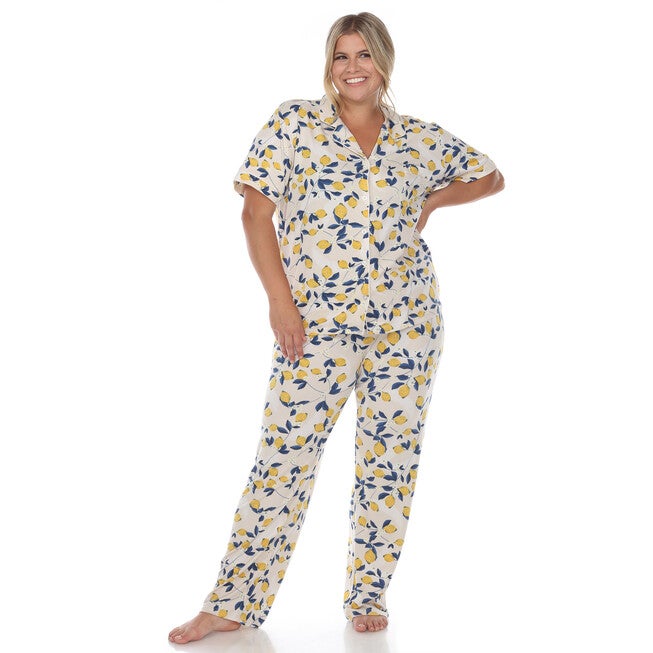 Tropical Print Pajama Set, BeigeLemon / Pink, alternate image number 1