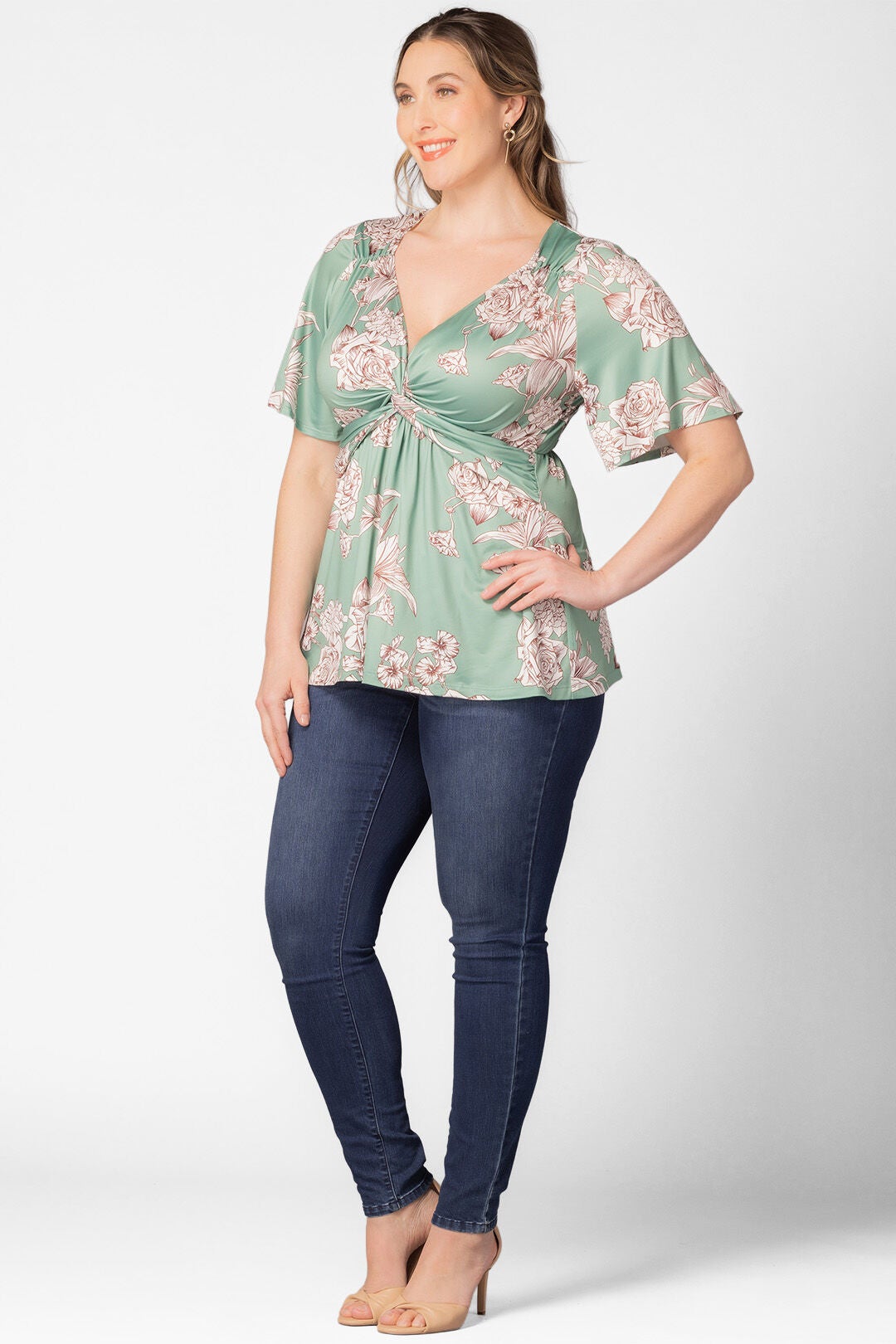 Abby Twist Front Top, Sage Garden Print / Sage Green, alternate image number 3