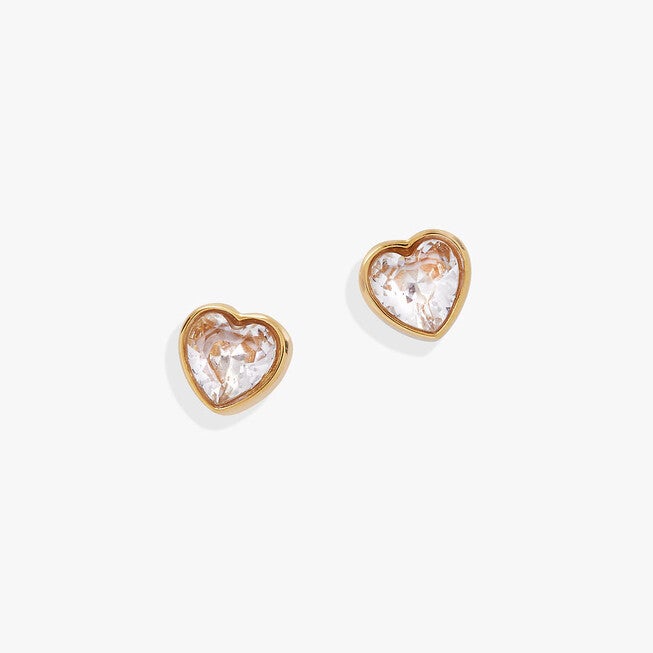 Crystal Heart Mini Stud Earrings, Gold / Gold, hi-res image number 0
