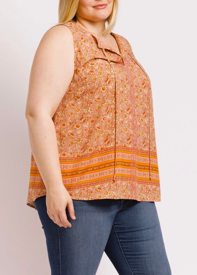 Maliah Sleeveless Floral Top, O215 CORAL / Coral, alternate image number null