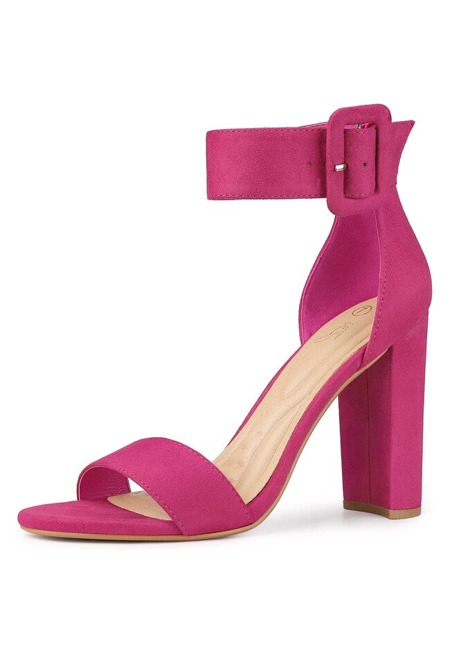 Block High Heels Ankle Straps Zipper Sandals, Hot Pink / Deep Fuchsia, alternate image number null