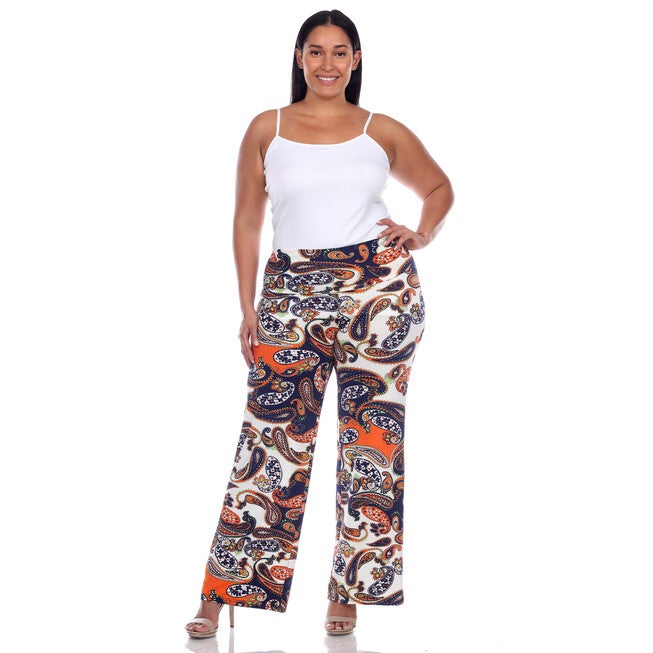Navy Orange Paisley Palazzo Pants, Navy Orange / Navy, alternate image number null
