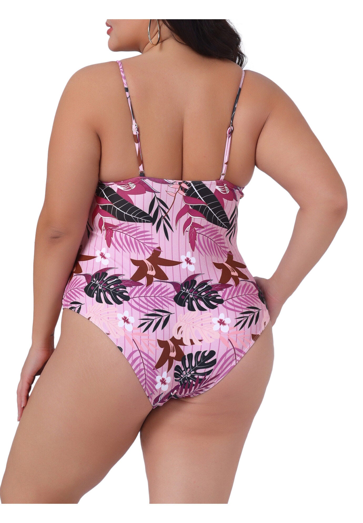Summer Swimsuit Floral Tropical Pattern Swimdress Bathing Suit, Dark Purple / Purple, alternate image number 3