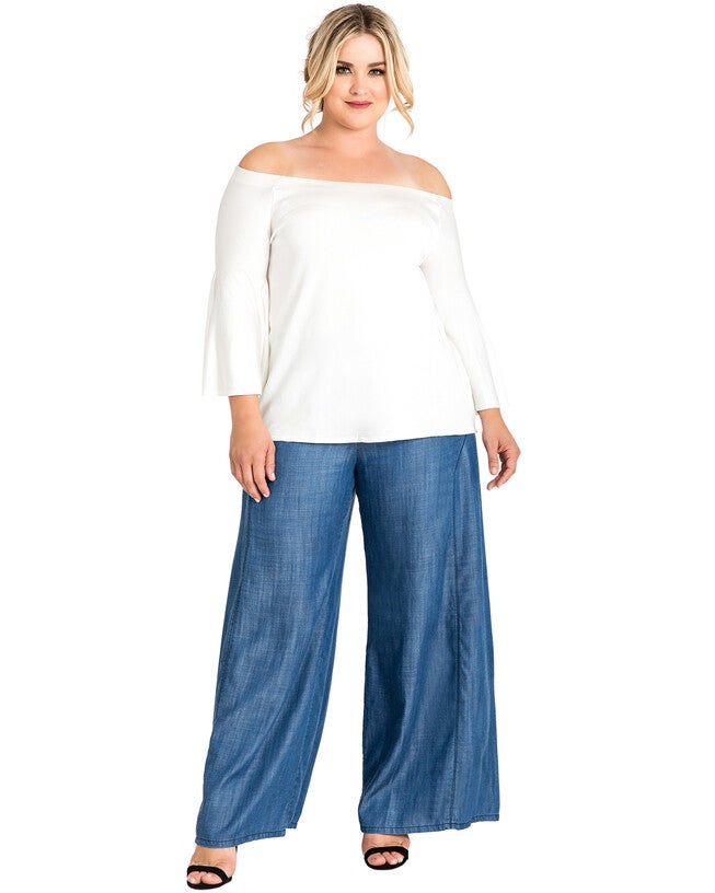 Plus Size Perry Denim Tencel Palazzo Pants, Blue 2988 / Medium Wash, alternate image number 2