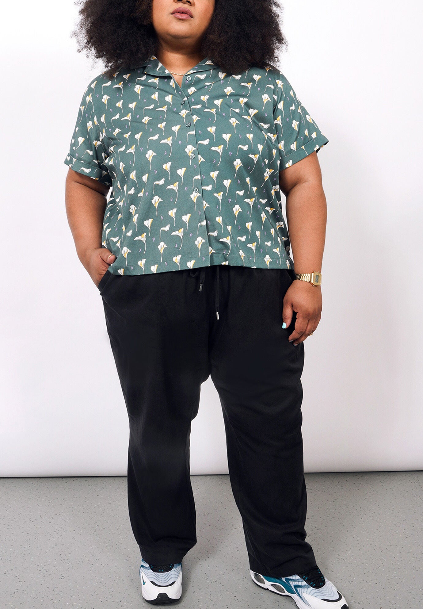 The Everyday Camp Button Up, CALLA LILIES DARK TEAL / Teal, hi-res image number 0