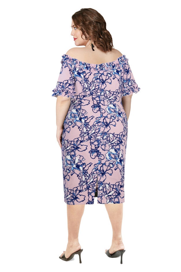 Off the Shoulder Ruffle Sheath Dress, , alternate image number null
