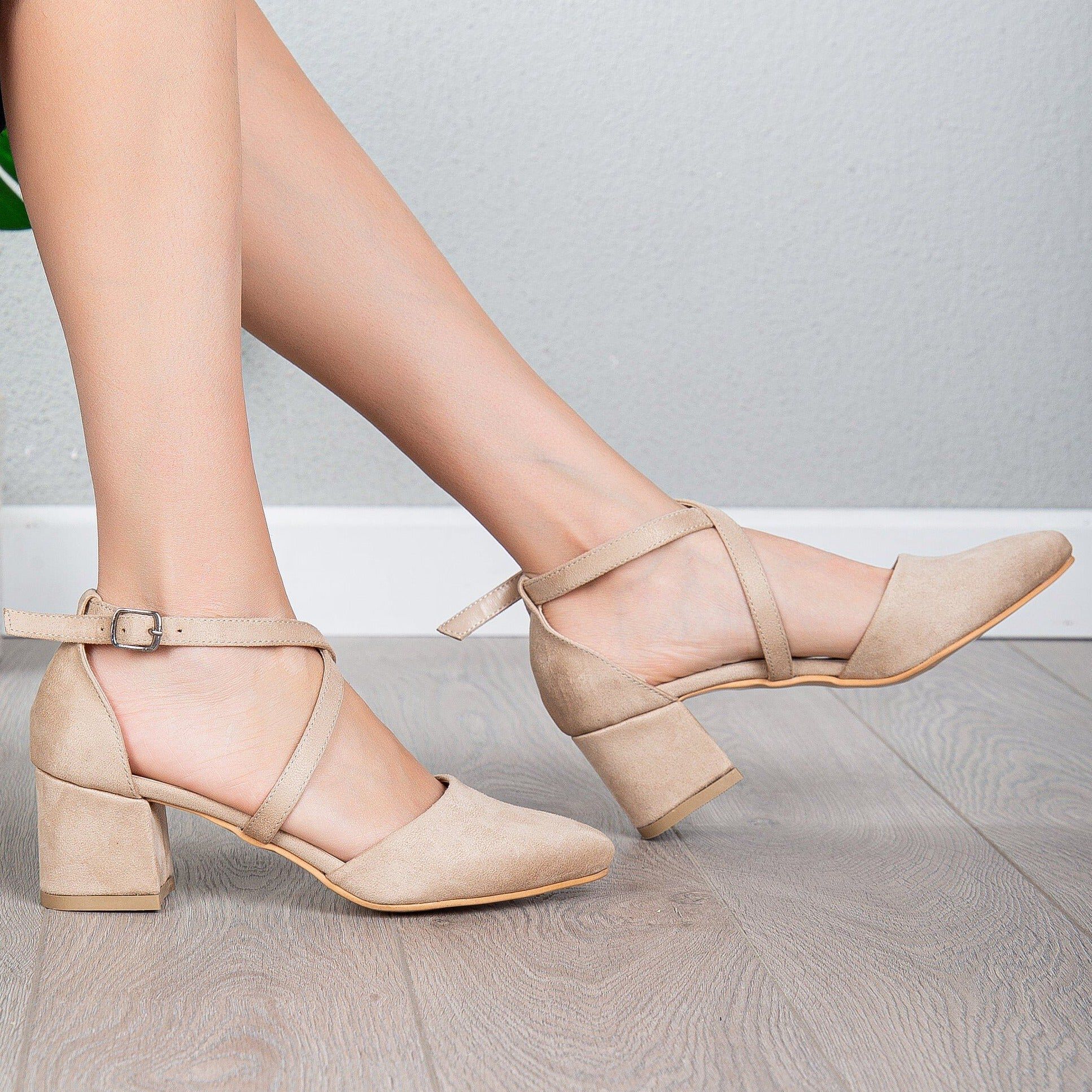 Dolly Low Block Heel Pumps, Beige Suede Faux Leather / Beige, alternate image number 3
