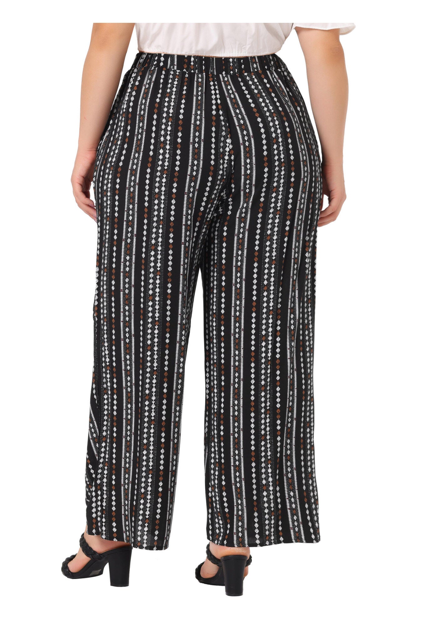 STRIPE BOHO WIDE LEG PAPER BAG PALAZZO PANTS, Black White / Black, alternate image number 3