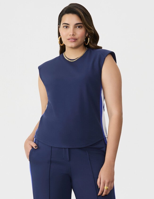 Side Striped Sleeveless Top, Midnight / Navy, hi-res image number null