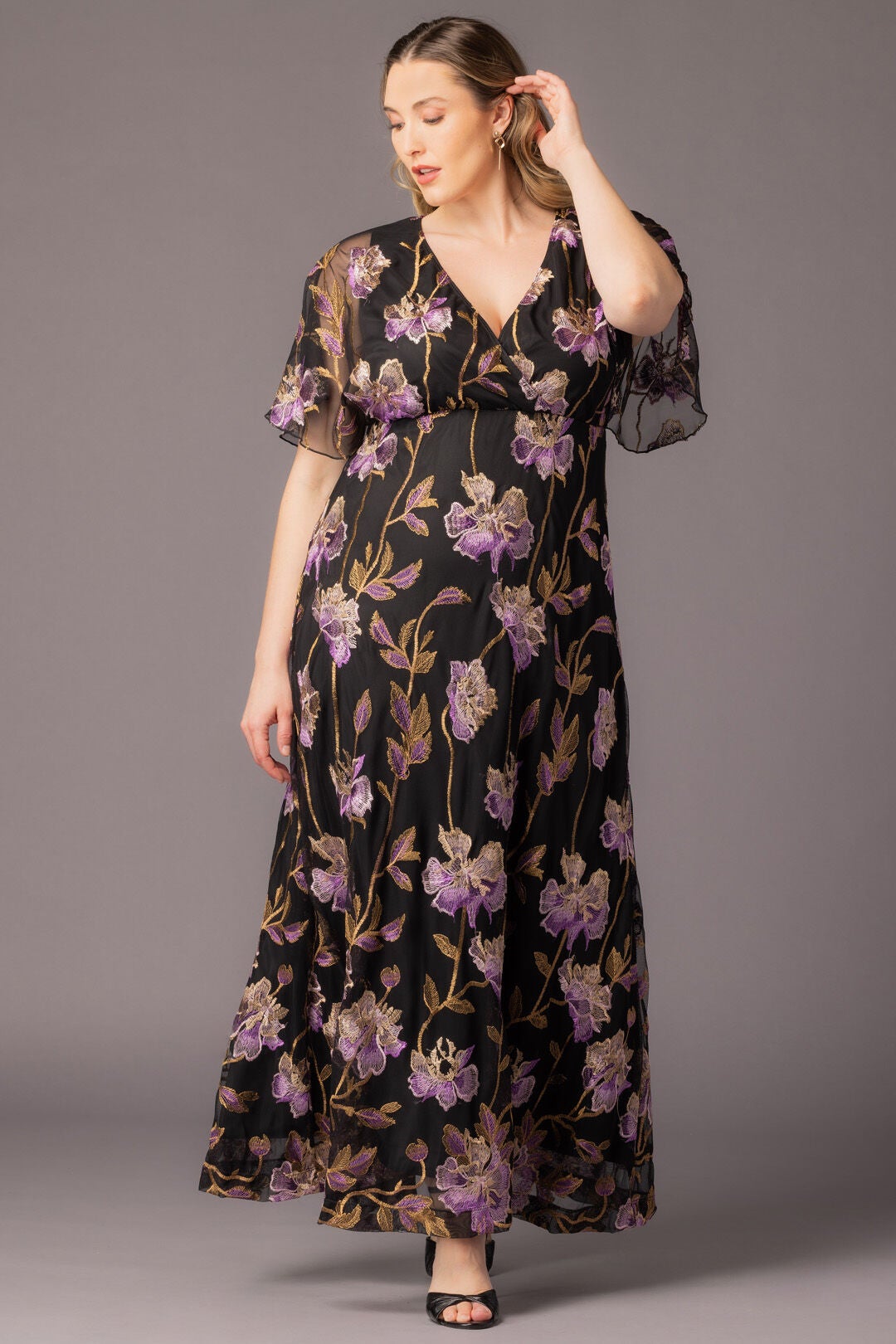 Embroidered Elegance Evening Gown, Purple Iris / Black, alternate image number 4