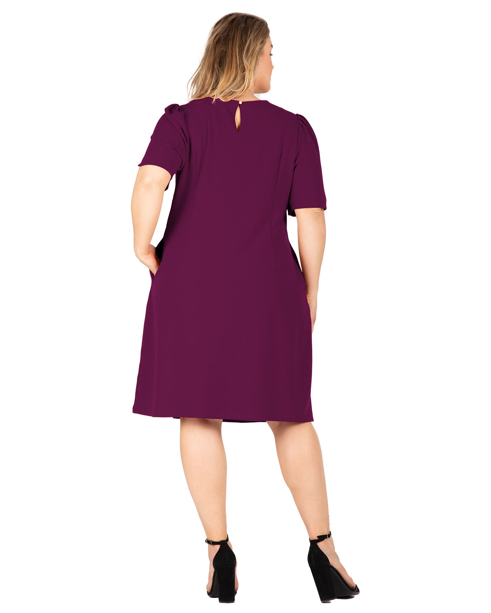 Alice Women&#39;s Plus Size Puffed Sleeves Scoop Neck Midi Dress, Purple / New Wine, alternate image number 3
