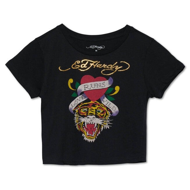 TIGER HEART BABY TEE IN BLACK, Black / Black, hi-res image number null