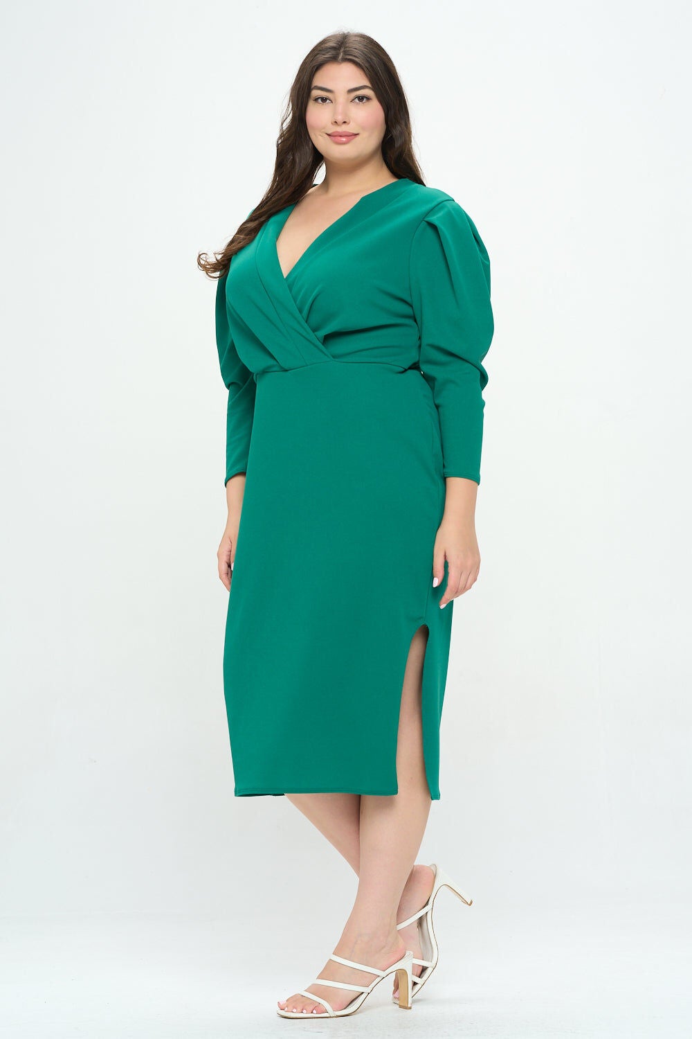 BOA PLEATED MIDI DRESS, Emerald / Forest Green, hi-res image number 0