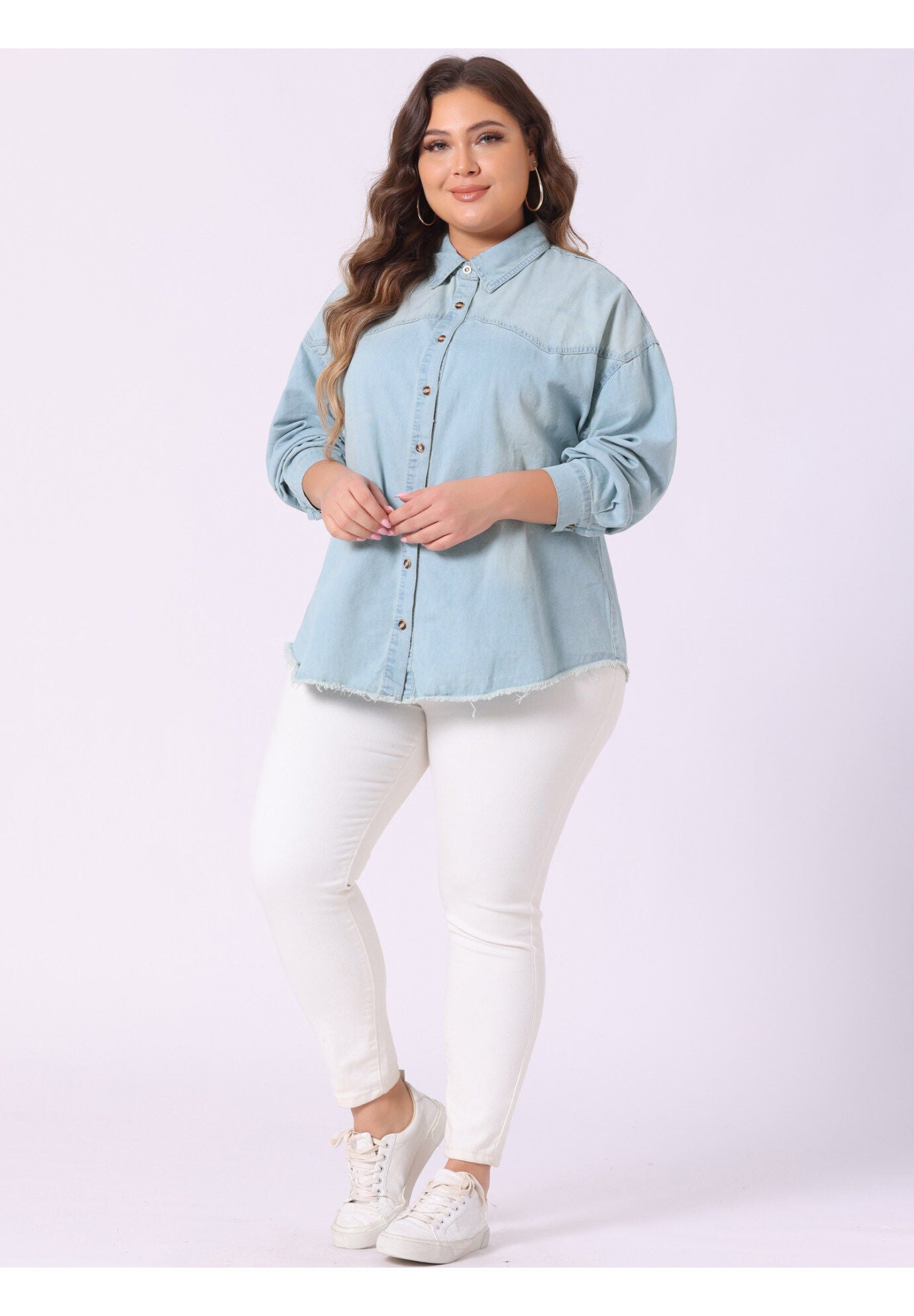 Button Down Shirt Cotton Denim Jacket, Baby Blue / Light Blue, hi-res image number 0