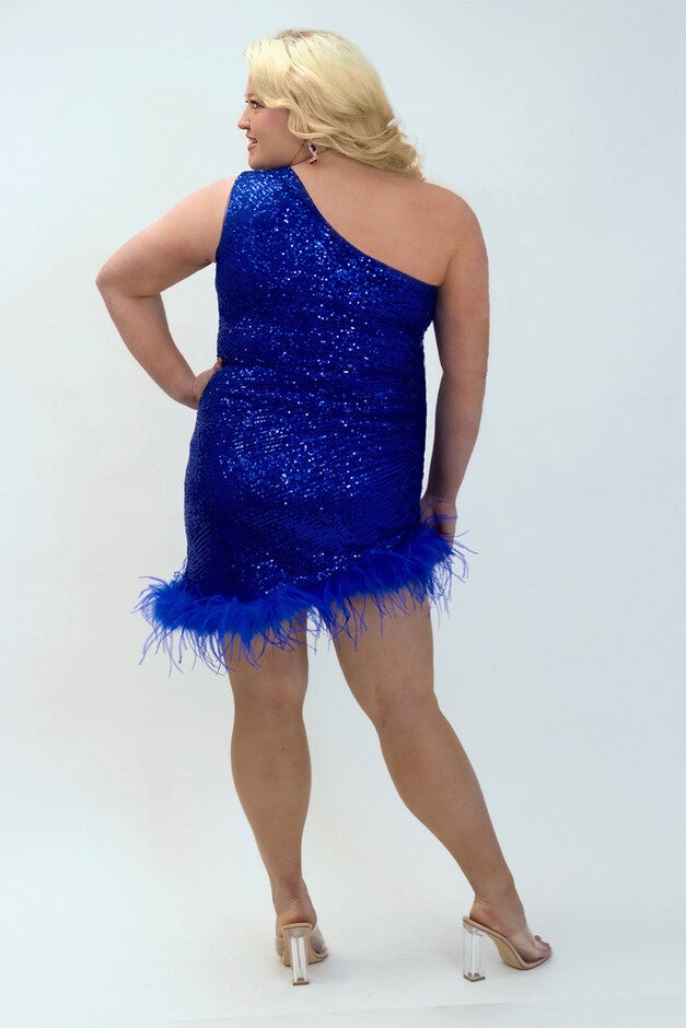 FEATHER FRENZY PARTY DRESS, Cobalt / Cobalt, alternate image number null
