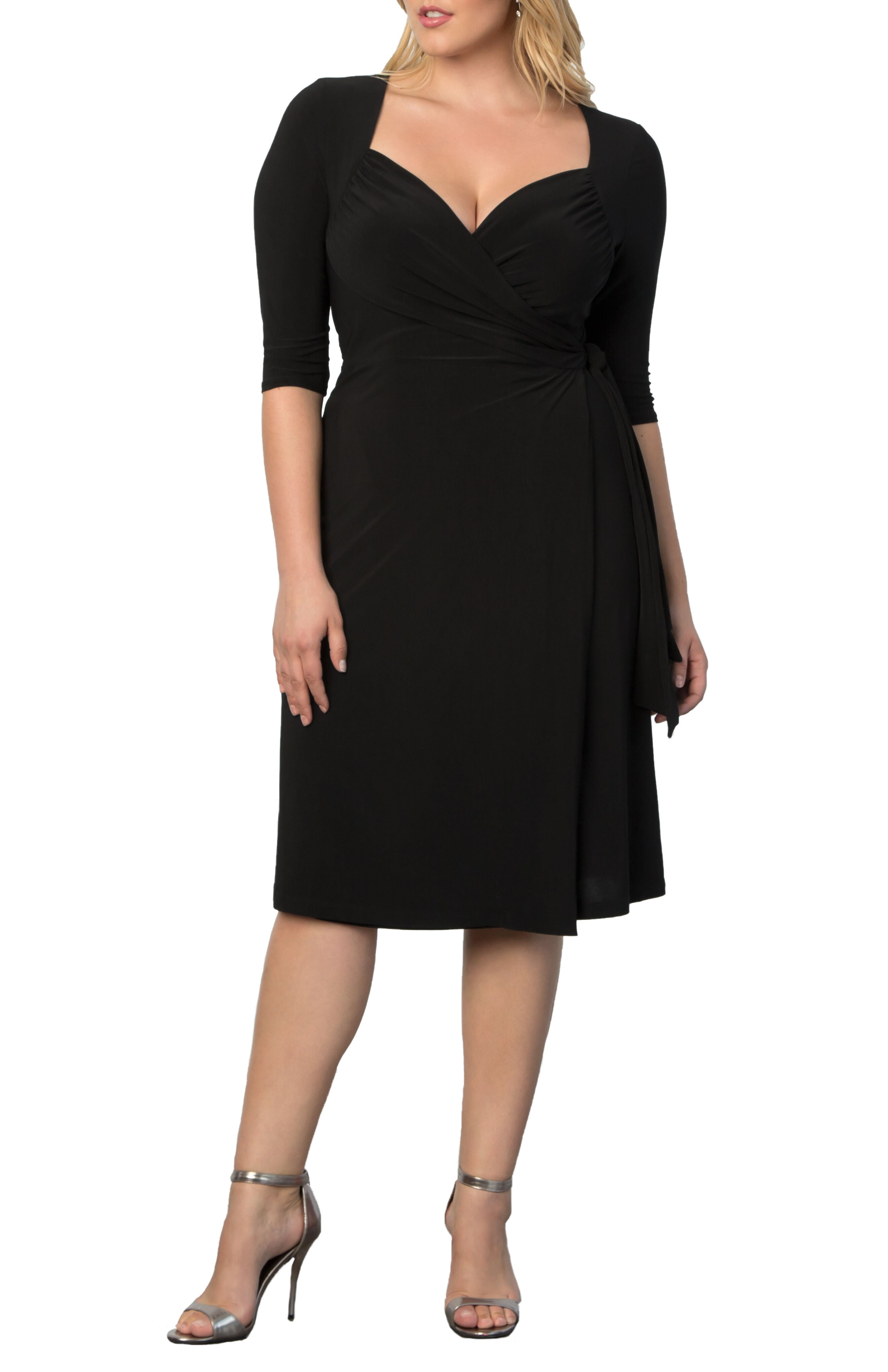Sweetheart Knit Wrap Dress, BLACK NOIR / Black, alternate image number 1