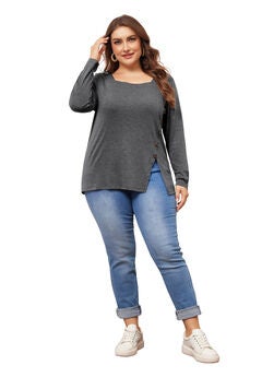 Side Button Square Neck Long Sleeve Casual Tunic Blouse