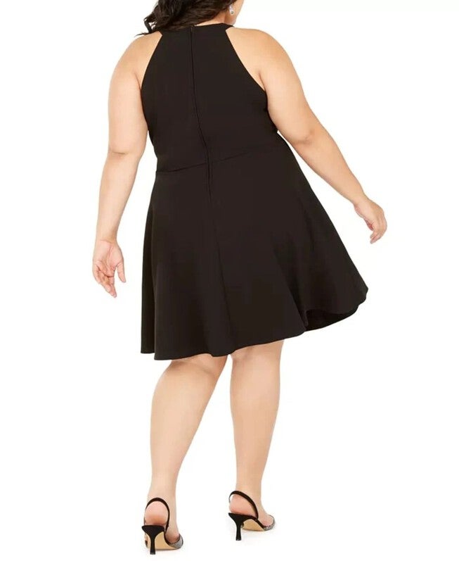 Emerald Sundae Women's Trendy Plus Size Rhinestone Keyhole Fit & Flare Dress Black Size 3X, , alternate image number 3