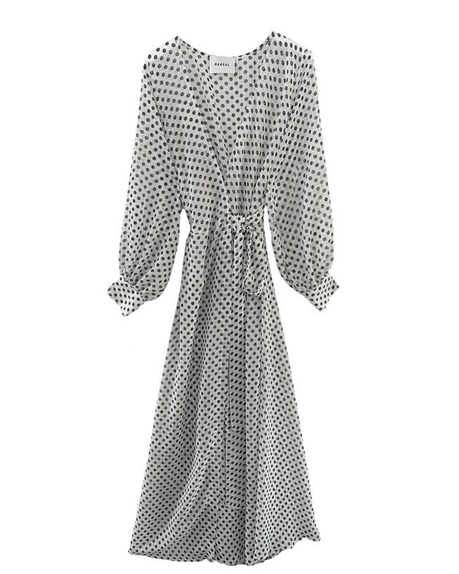 The Polka Dot Wrap Dress - White & Black, White Black / White, hi-res image number null