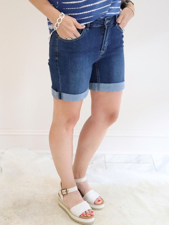 Denim Rolled Up Cuff Shorts In Medium Wash, Medium Wash / Medium Wash, hi-res image number 0