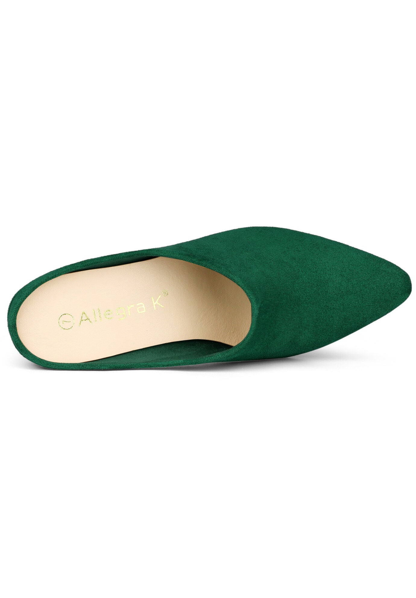 Pointed Toe Slip On Block Heel Slide Mules, Green / Hunter Green, alternate image number 2