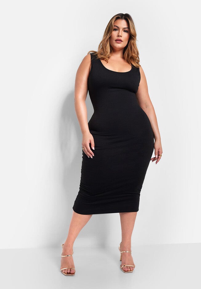 Essential Cotton Tank Midi Bodycon Dress, Black / Black, hi-res image number 0