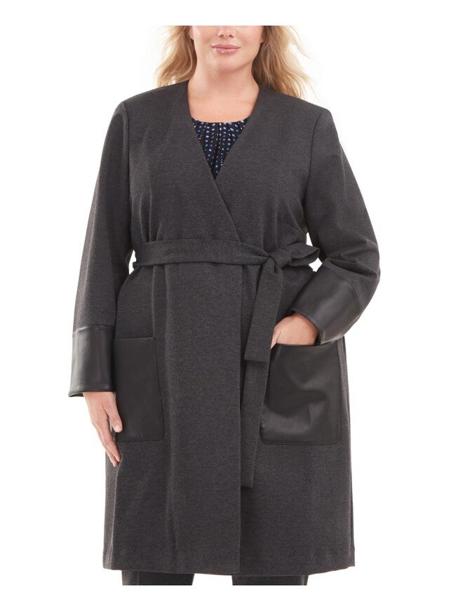 Calvin Klein Women's Plus Faux Leather Trim Jacket Gray Size 16W, Gray / Charcoal Grey, hi-res image number 0