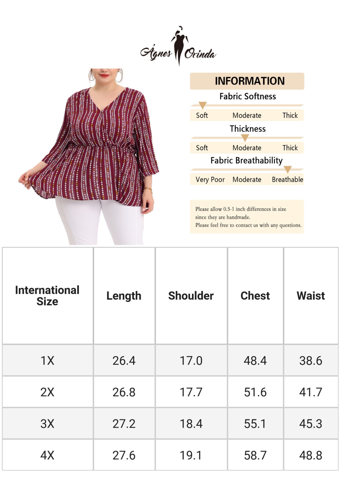 Boho Work V Neck Striped Peplum Top Blouse, Red / Red, alternate image number 4