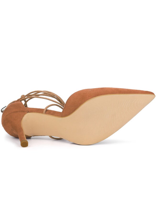 Pointed Toe Lace Up Stiletto Heels Dress Pumps, Brown / Brown, alternate image number 4