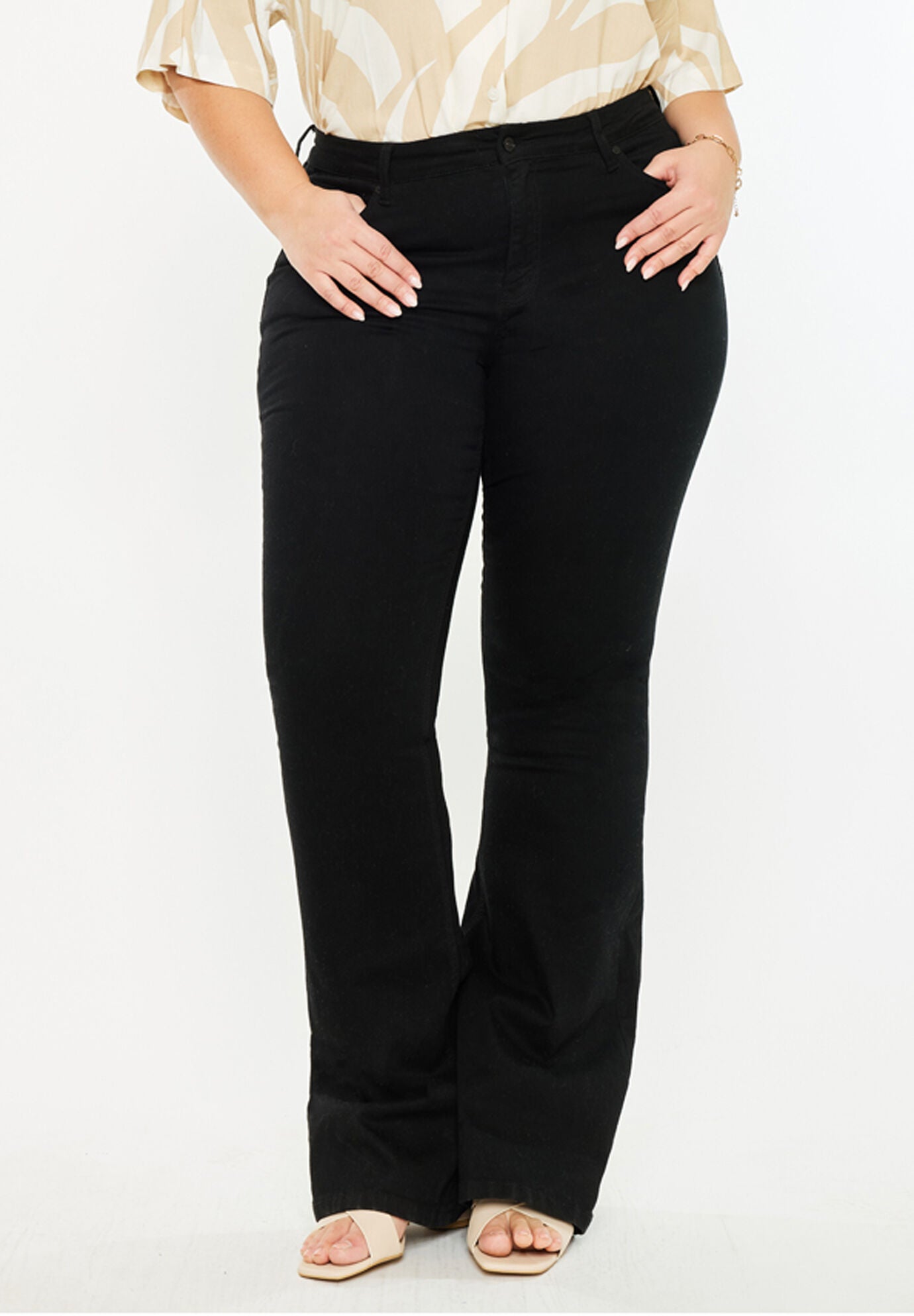 Gabriel Mid Rise Flare Jeans (Plus Size), Black / Black, alternate image number 2