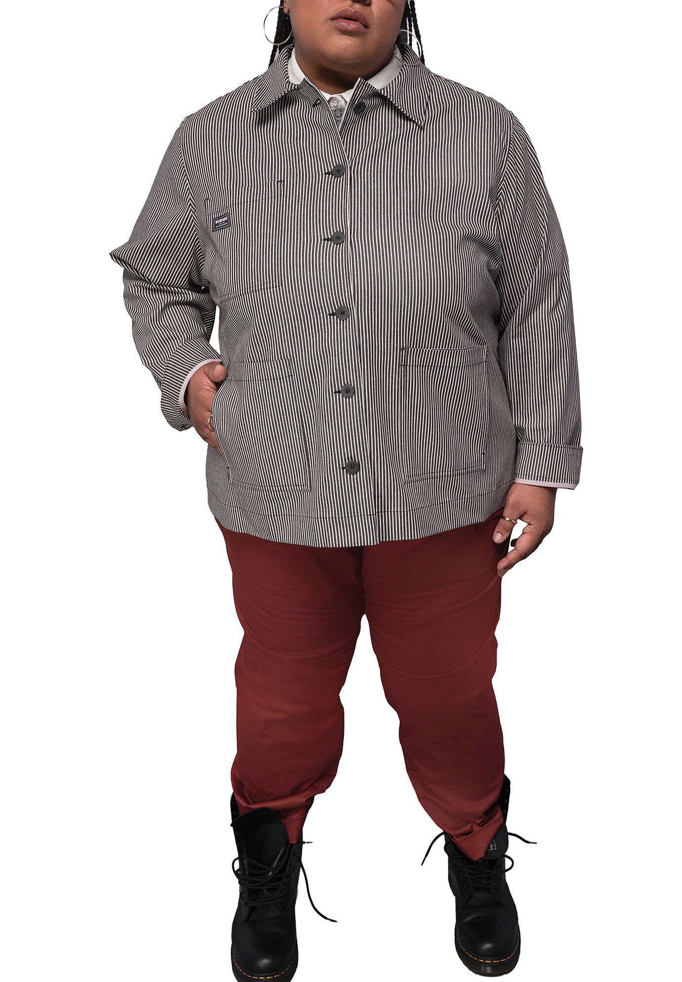 The Essential Railroad Stripe Utility Jacket, MOCHAWHITE / Brown, alternate image number 3