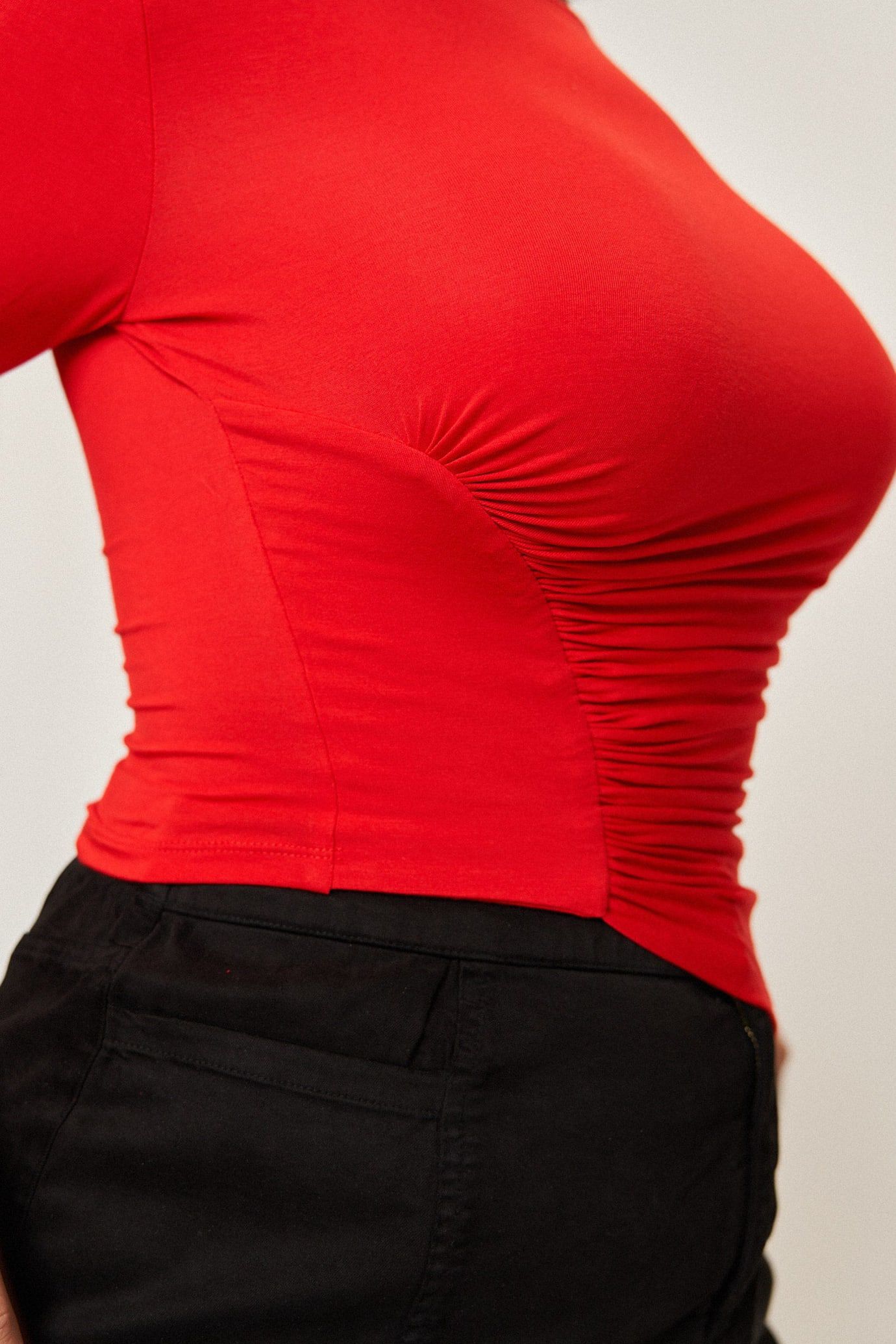 Chloe Asymmetrical Split Top, Cherry / Red, alternate image number 2